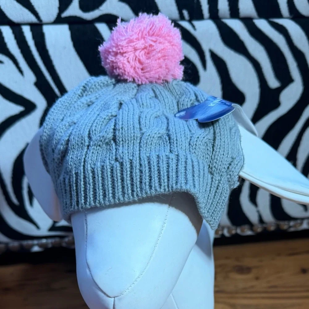 Set of 3 Pet Knit Hats Cable Knit Fair Isle Pom Pom Winter Dog Beanies Grey
